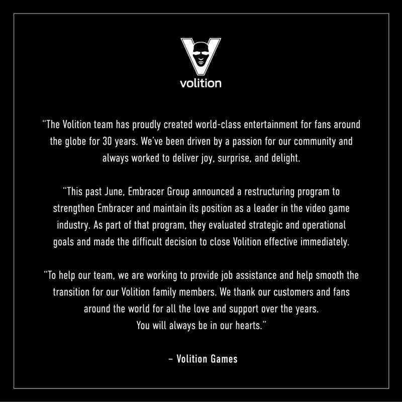 Saints Row's developer studio Volition has shut down